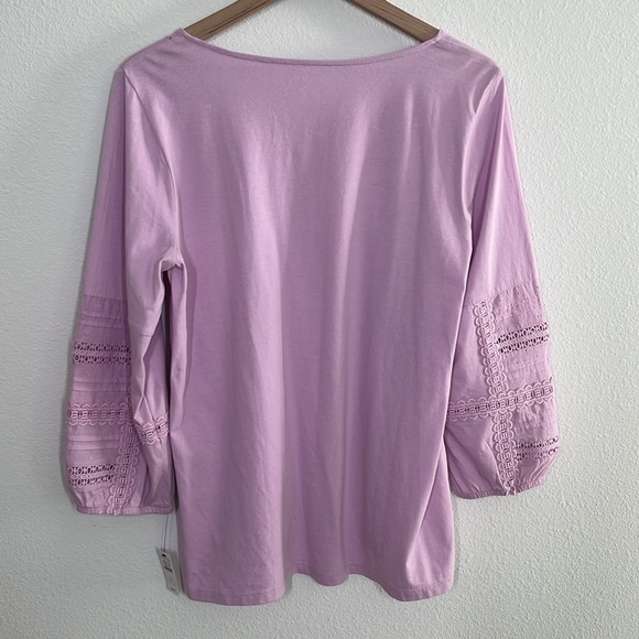 Talbots Cotton Spring Lace Trim Sleeve Top NWT Size Large - Picture 4 of 6